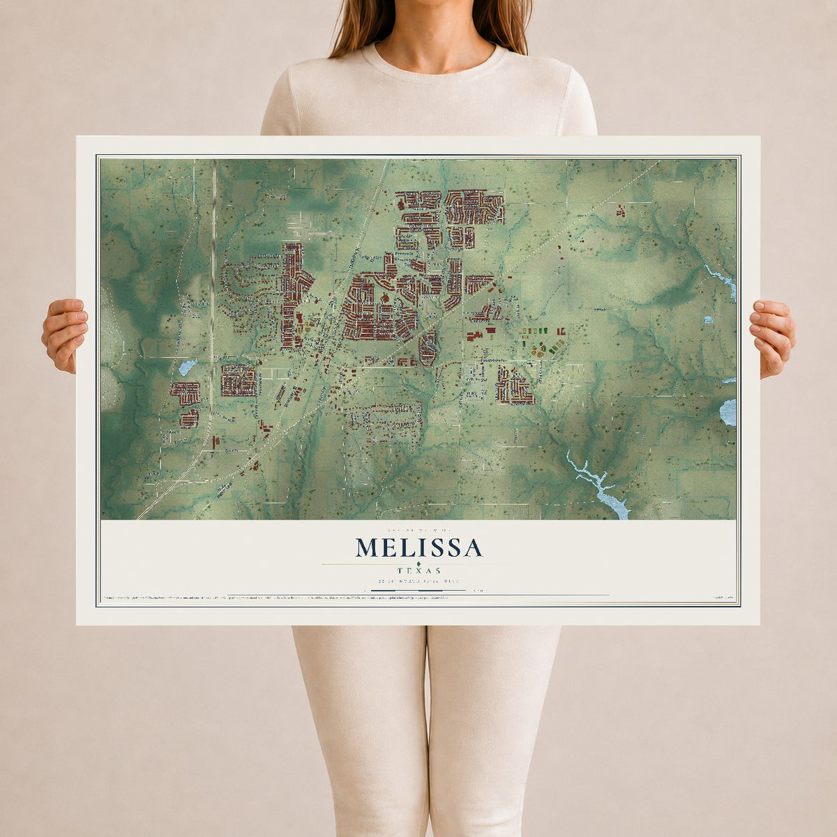 Map of Melissa, Texas, 24 x 36 inch unframed archival matte print