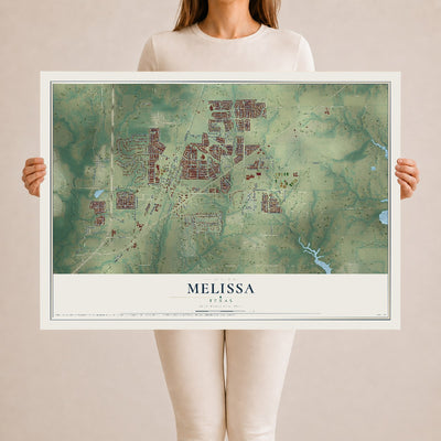 Map of Melissa, Texas, 24 x 36 inch unframed archival matte print