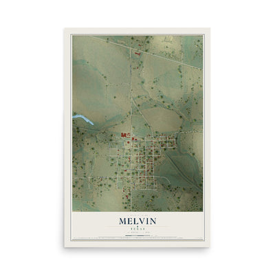 Map of Melvin, Texas, 12 x 18 inch unframed archival matte print