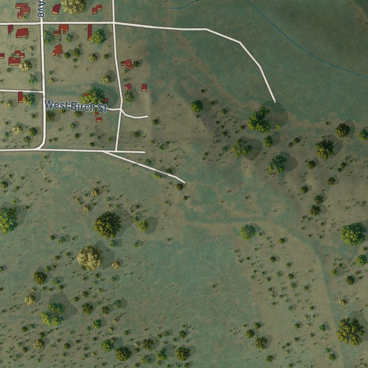 Second close-up of the map of Melvin, Texas print showing more streets and buildings