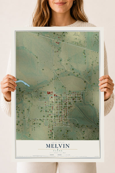 Map of Melvin, Texas, 18 x 24 inch unframed archival matte print