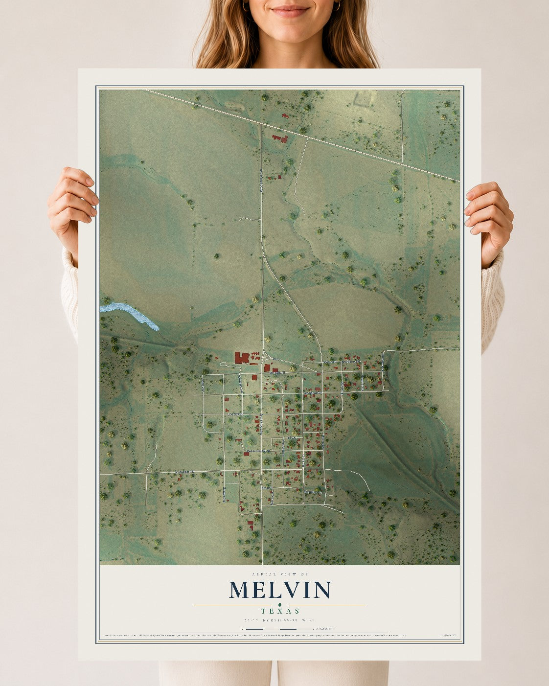 Map of Melvin, Texas, 24 x 36 inch unframed archival matte print