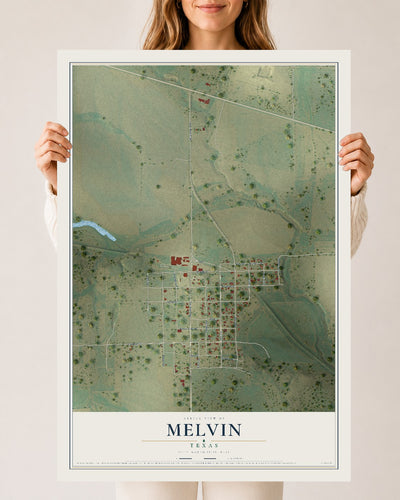 Map of Melvin, Texas, 24 x 36 inch unframed archival matte print