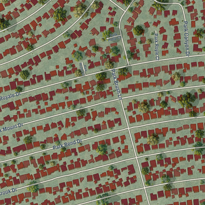Close-up of the map of Memorial Parkway, Texas print showing street and building detail