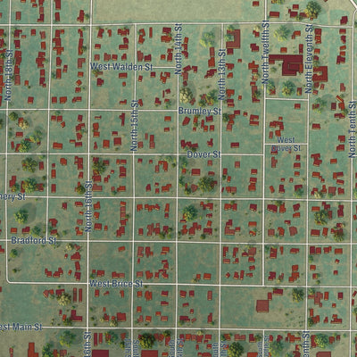 Close-up of the map of Memphis, Texas print showing street and building detail
