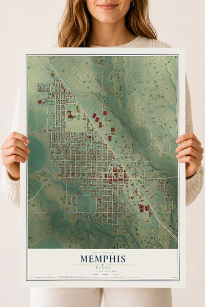 Map of Memphis, Texas, 18 x 24 inch unframed archival matte print