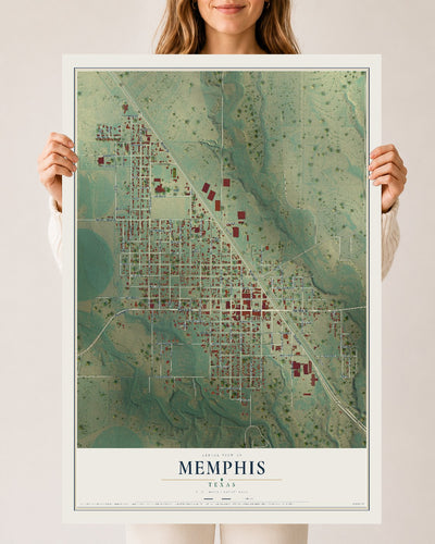 Map of Memphis, Texas, 24 x 36 inch unframed archival matte print