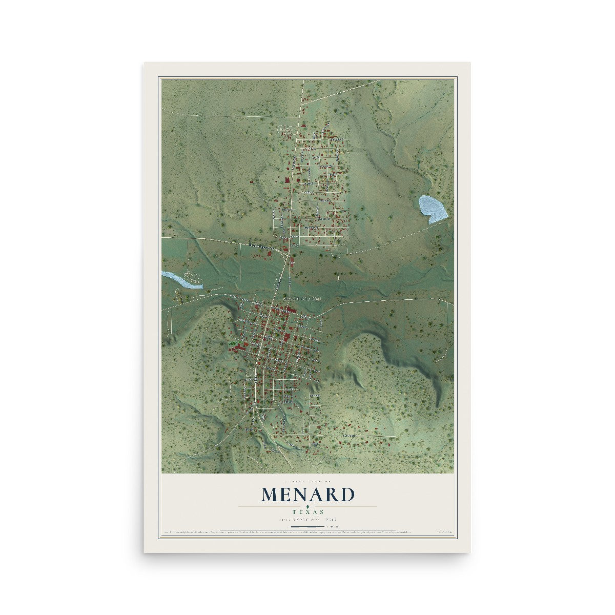 Map of Menard, Texas, 12 x 18 inch unframed archival matte print