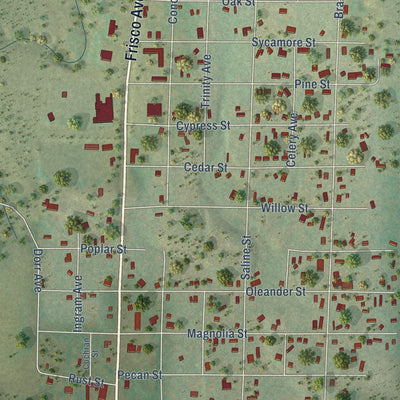Second close-up of the map of Menard, Texas print showing more streets and buildings