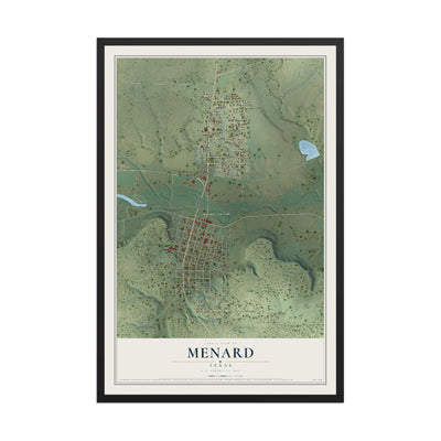 Map of Menard, Texas, 12 x 18 inch print in a black wood frame