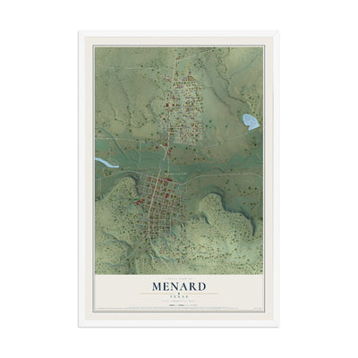 Map of Menard, Texas, 12 x 18 inch print in a white wood frame