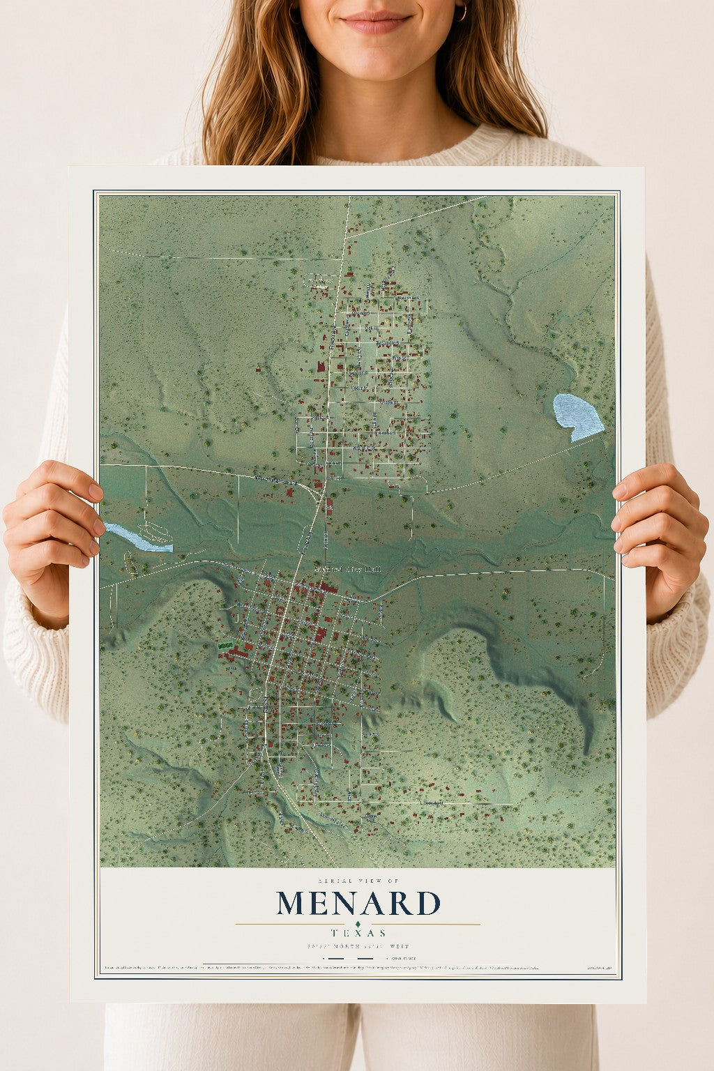 Map of Menard, Texas, 18 x 24 inch unframed archival matte print