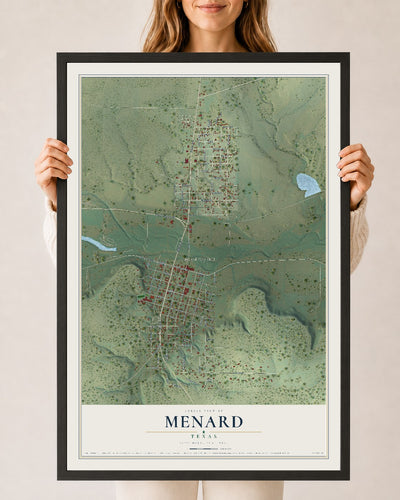 Map of Menard, Texas, 24 x 36 inch print in a black wood frame