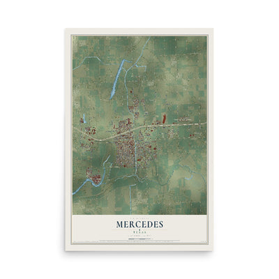 Map of Mercedes, Texas, 12 x 18 inch unframed archival matte print