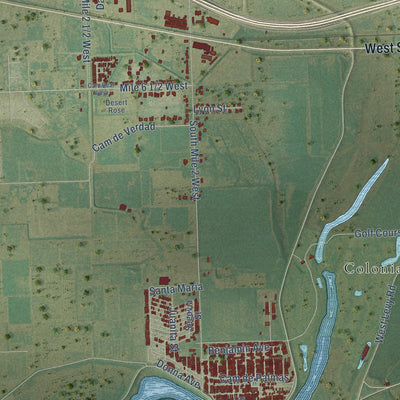 Second close-up of the map of Mercedes, Texas print showing more streets and buildings