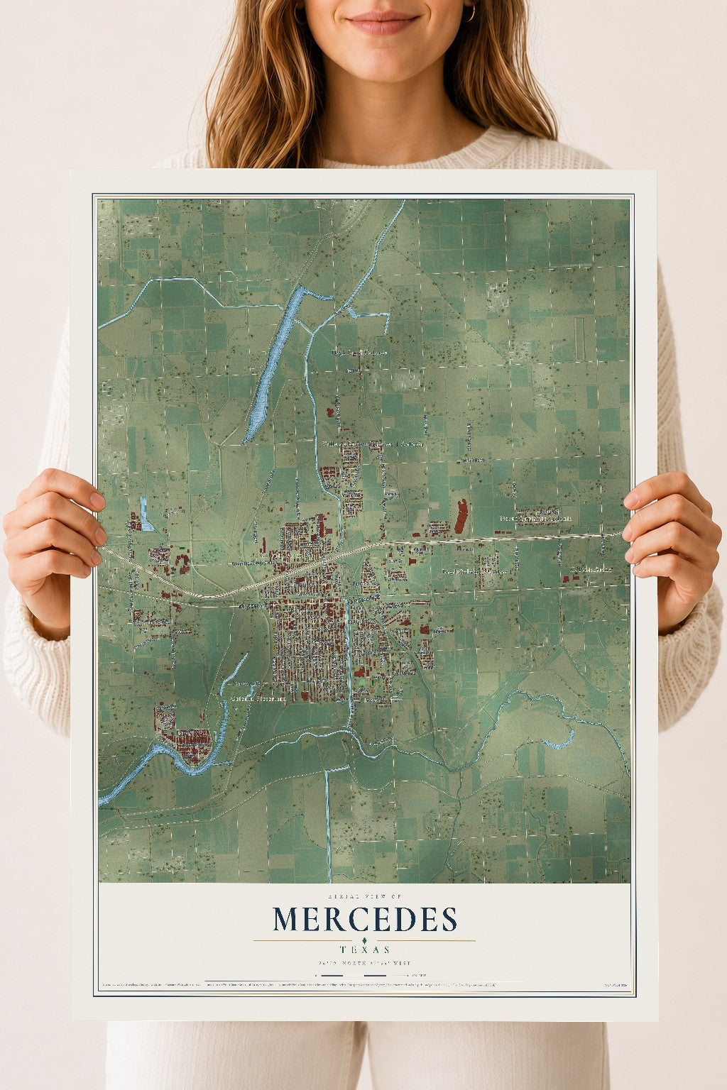 Map of Mercedes, Texas, 18 x 24 inch unframed archival matte print