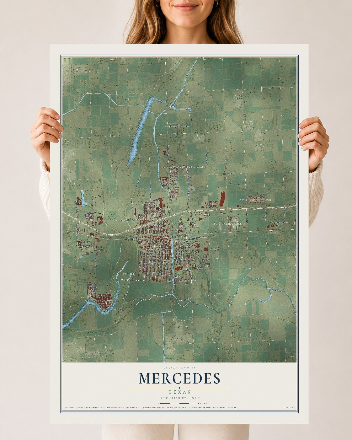 Map of Mercedes, Texas, 24 x 36 inch unframed archival matte print