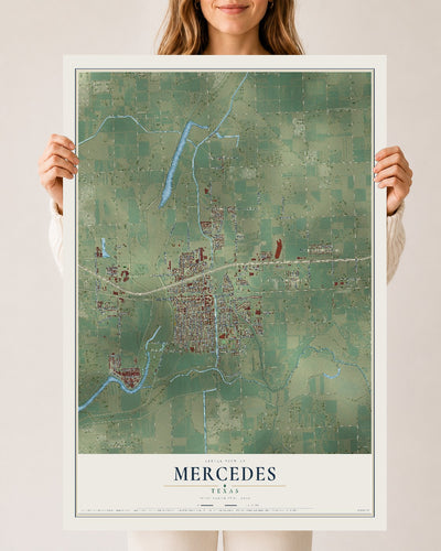 Map of Mercedes, Texas, 24 x 36 inch unframed archival matte print
