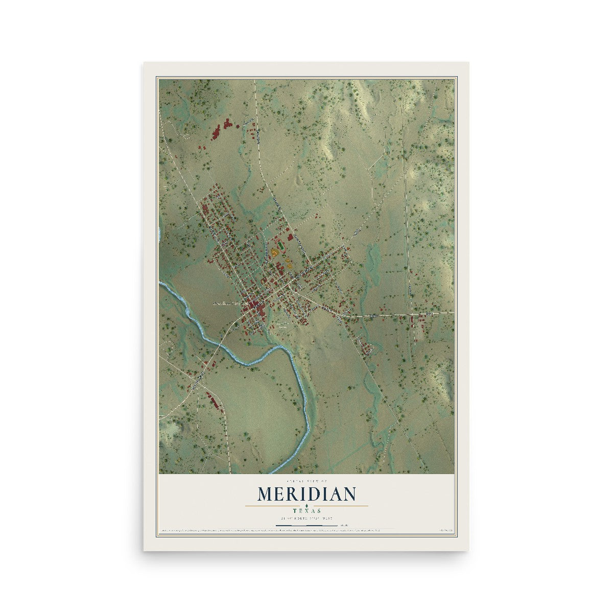 Map of Meridian, Texas, 12 x 18 inch unframed archival matte print