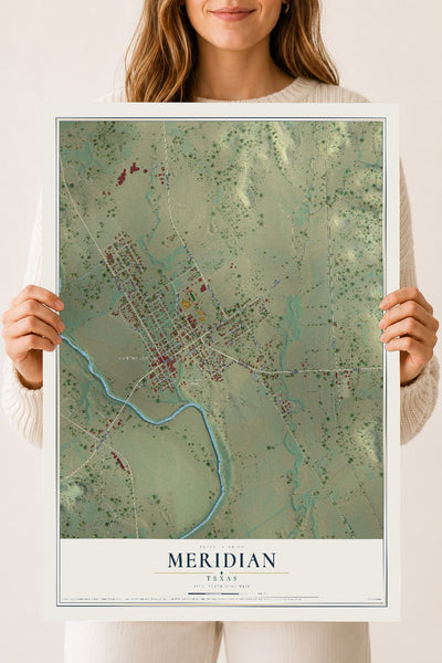 Map of Meridian, Texas, 18 x 24 inch unframed archival matte print