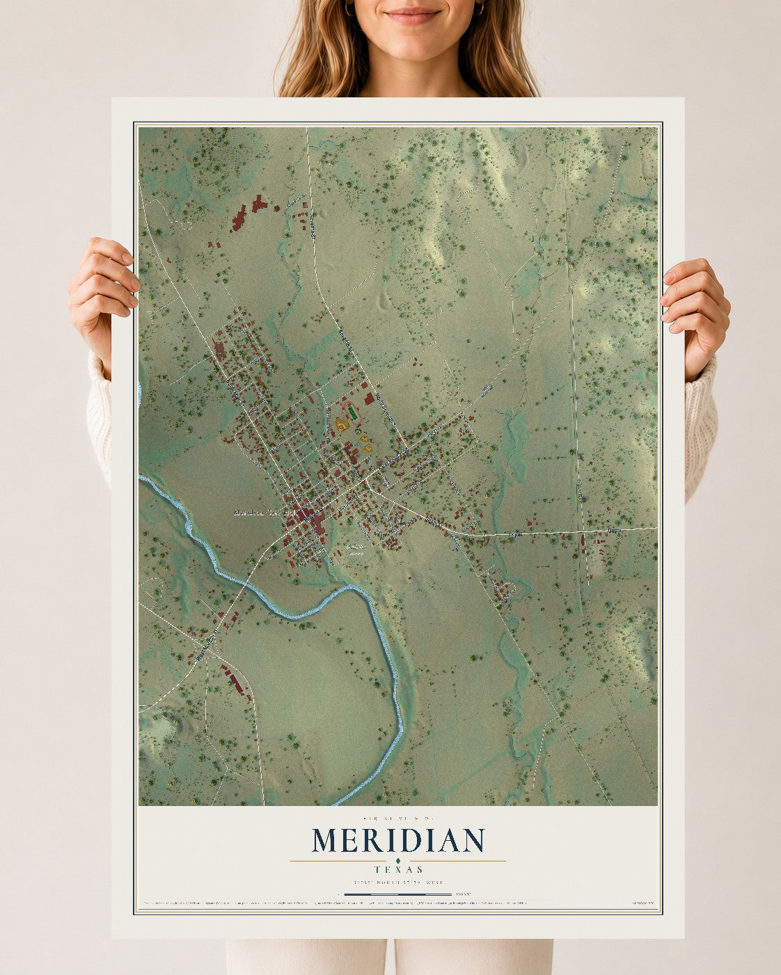 Map of Meridian, Texas, 24 x 36 inch unframed archival matte print