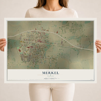 Map of Merkel, Texas, 18 x 24 inch unframed archival matte print