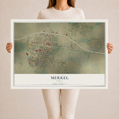 Map of Merkel, Texas, 24 x 36 inch unframed archival matte print