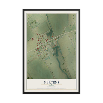 Map of Mertens, Texas, 12 x 18 inch print in a black wood frame