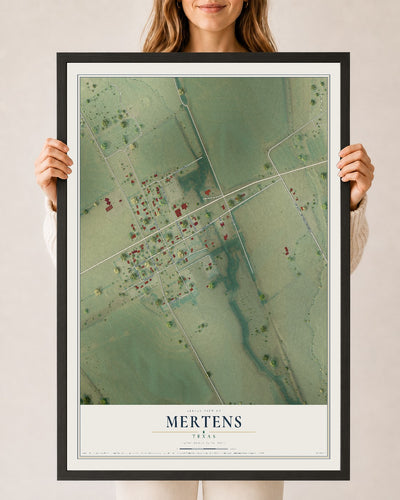 Map of Mertens, Texas, 24 x 36 inch print in a black wood frame