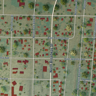 Close-up of the map of Mertzon, Texas print showing street and building detail