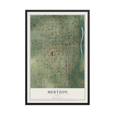 Map of Mertzon, Texas, 12 x 18 inch print in a black wood frame