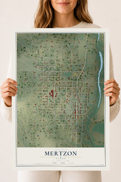 Map of Mertzon, Texas, 18 x 24 inch unframed archival matte print