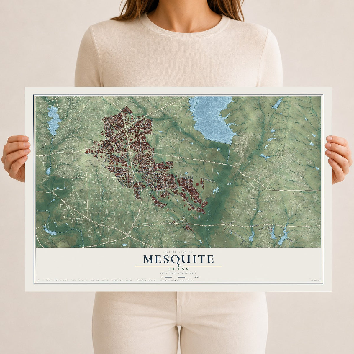 Map of Mesquite, Texas, 12 x 18 inch unframed archival matte print