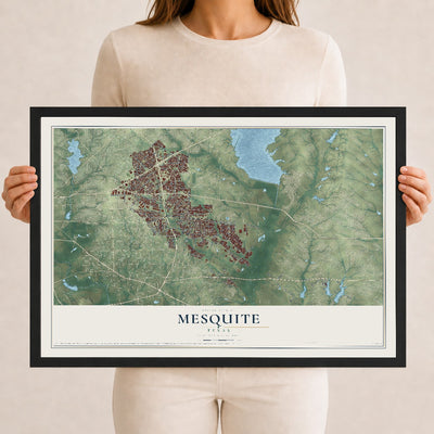Map of Mesquite, Texas, 12 x 18 inch print in a black wood frame