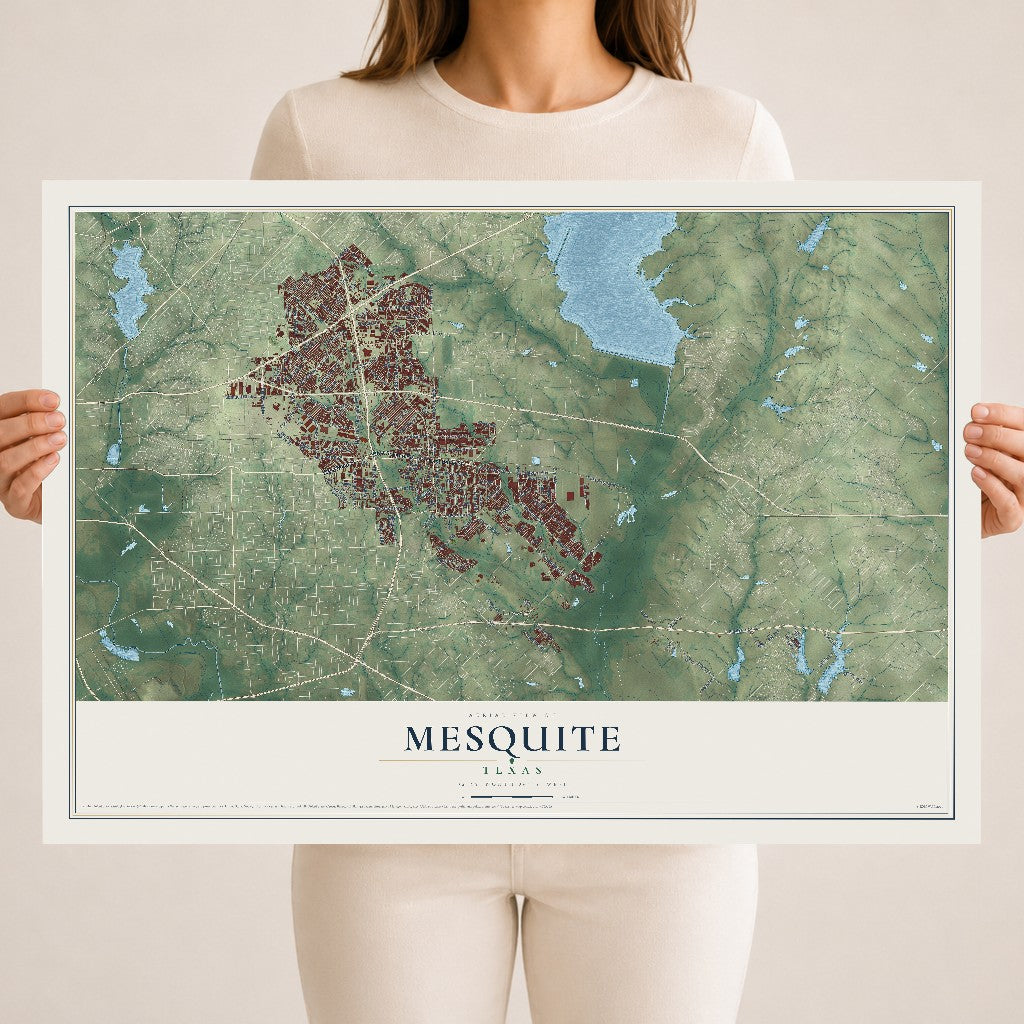 Map of Mesquite, Texas, 18 x 24 inch unframed archival matte print