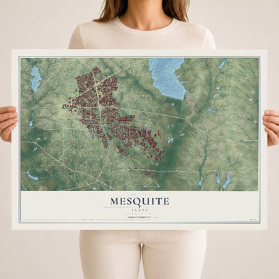 Map of Mesquite, Texas, 18 x 24 inch unframed archival matte print