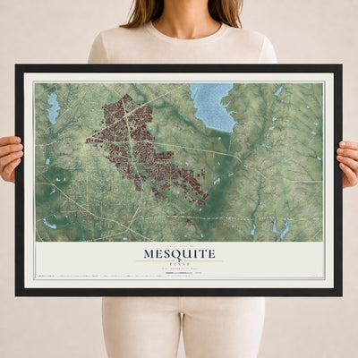 Map of Mesquite, Texas, 18 x 24 inch print in a black wood frame