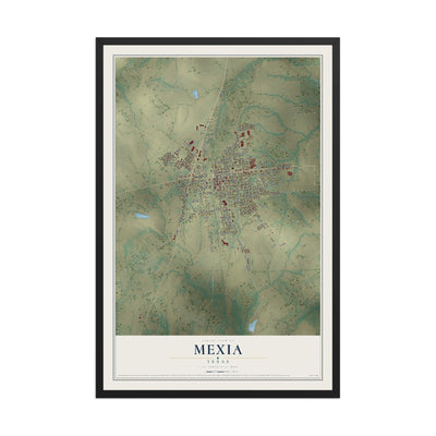 Map of Mexia, Texas, 12 x 18 inch print in a black wood frame