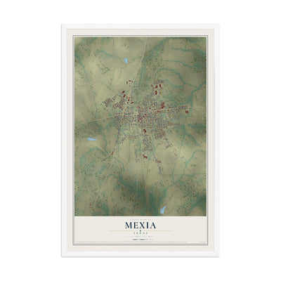 Map of Mexia, Texas, 12 x 18 inch print in a white wood frame