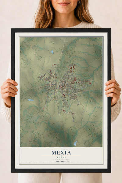 Map of Mexia, Texas, 18 x 24 inch print in a black wood frame