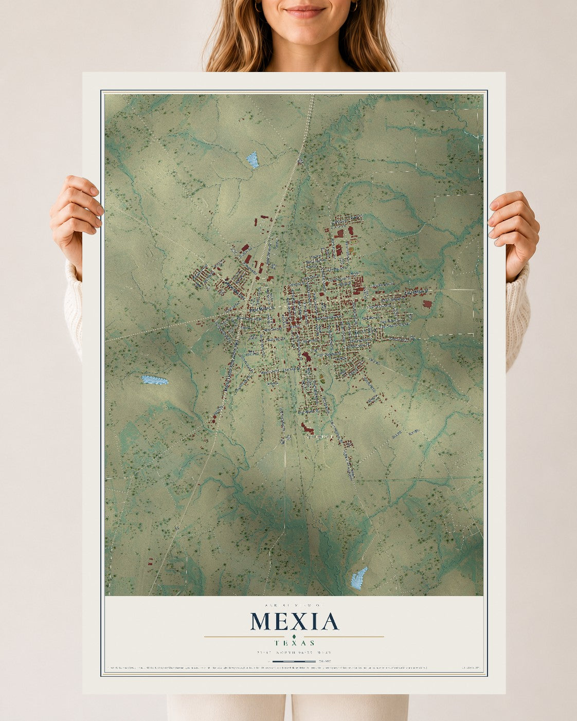 Map of Mexia, Texas, 24 x 36 inch unframed archival matte print