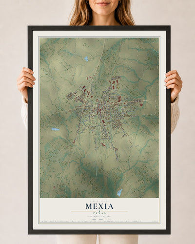 Map of Mexia, Texas, 24 x 36 inch print in a black wood frame