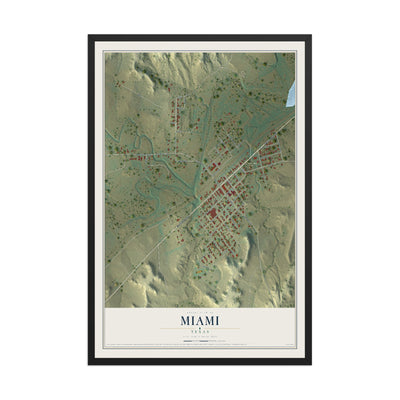 Map of Miami, Texas, 12 x 18 inch print in a black wood frame
