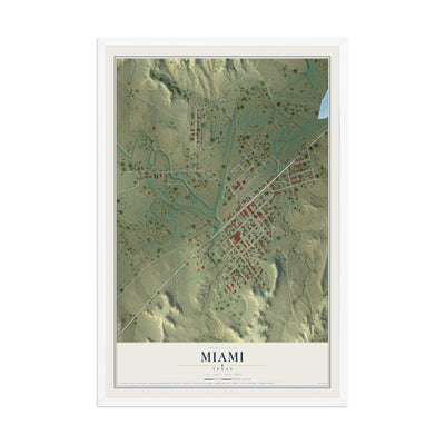 Map of Miami, Texas, 12 x 18 inch print in a white wood frame