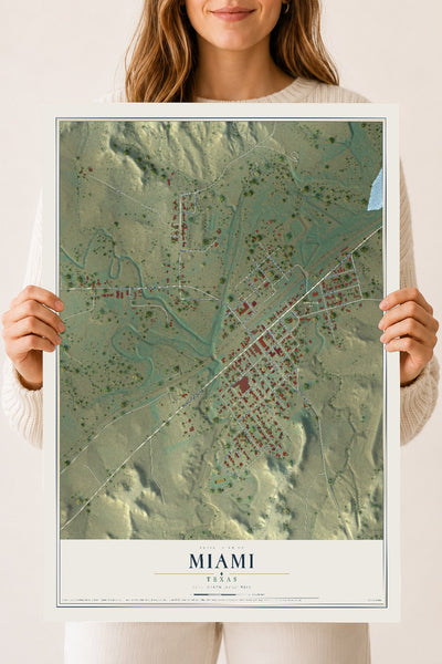 Map of Miami, Texas, 18 x 24 inch unframed archival matte print