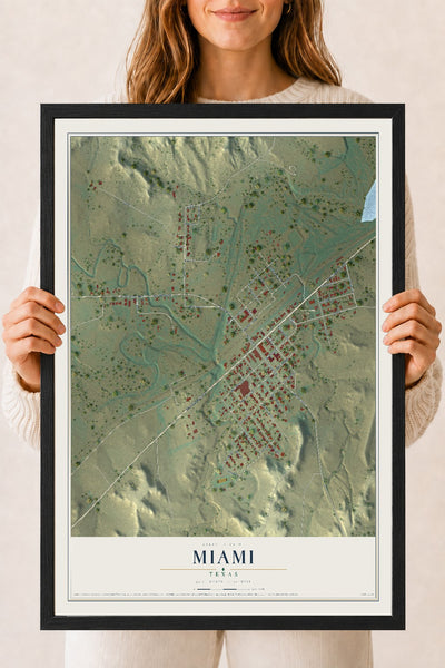 Map of Miami, Texas, 18 x 24 inch print in a black wood frame