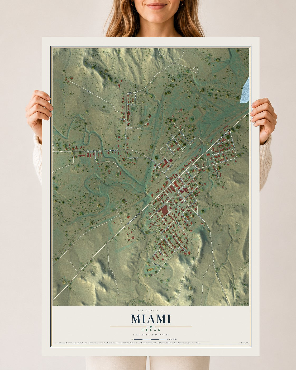 Map of Miami, Texas, 24 x 36 inch unframed archival matte print