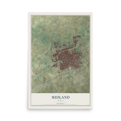 Map of Midland, Texas, 12 x 18 inch unframed archival matte print