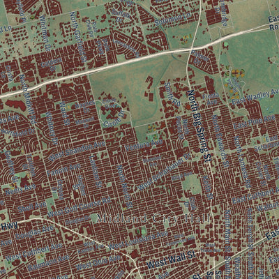 Close-up of the map of Midland, Texas print showing street and building detail
