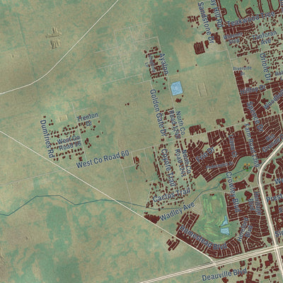 Second close-up of the map of Midland, Texas print showing more streets and buildings